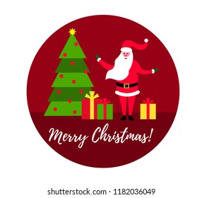 Santa Claus standing near Christmas tree with presents for Christmas illustration