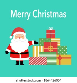 Santa Claus standing with presents. Merry Christmas concept vector illustration. Season greetings. 