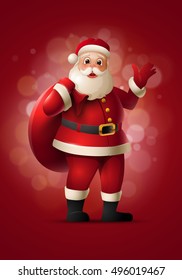 Santa Claus standing and smiling. Christmas vector illustration. Elements are layered separately in vector file.