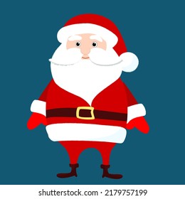 Santa Claus is standing upright. Side view. Winter funny and charming character design. Christmas illustration in cartoon flat style.