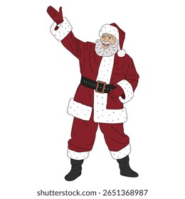 Santa Claus Standing and Waving Classic Christmas Holiday Character Illustration