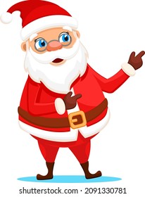 Santa Claus stands on a white background and points the place