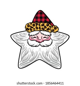 Santa Claus Star. Isolated vector drawing. Christmas art print.