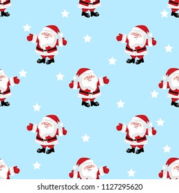 Santa claus with star seamless pattern. Cute Christmas holidays cartoon character background.