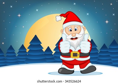 Santa Claus With Star, Sky And Snow Hill Background Vector Illustration