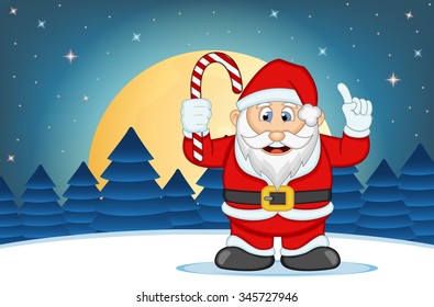 Santa Claus With Star, Sky And Snow Hill Background Vector Illustration