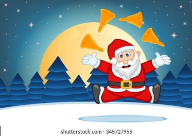 Santa Claus With Star, Sky And Snow Hill Background Vector Illustration
