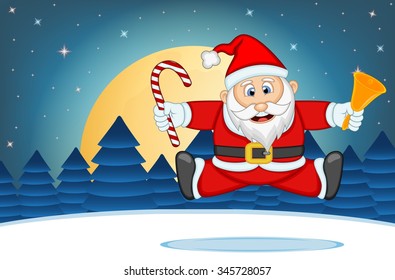 Santa Claus With Star, Sky And Snow Hill Background Vector Illustration