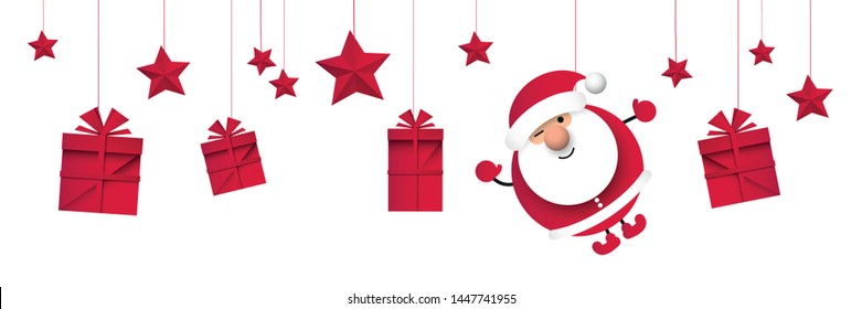 Santa Claus with stars and presents. Vector illustration.