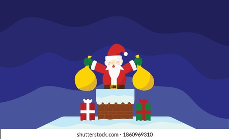 
Santa Claus stay on the roof to give the gift at chimney, Christmas concept, Christmas eve night concept.