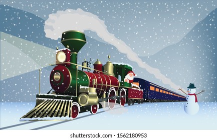 Santa claus steam train in winter