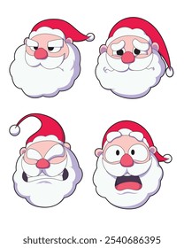 emojis de adesivo de santa claus com quatro expressões diferentes