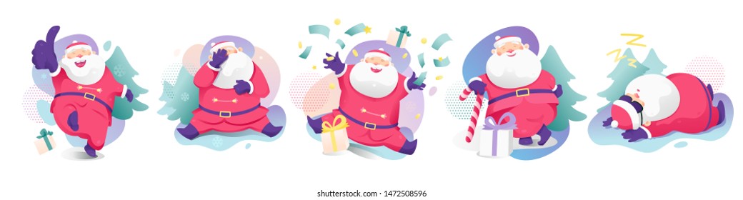 Santa Claus sticker set. Modern clip art collection for seasonal web and print design, marketing materials, isolated on white background. Positive and negative emotions 
