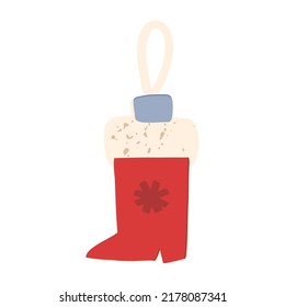 Santa Claus stocking retro bauble. Vintage Christmas tree decoration. Vector hand-drawn mid-century style illustration with texture.