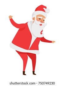 Santa Claus with stretched arms isolated on white. Father Christmas decorative statue in cartoon design. Funny magic character in flat. Saint Nick vector illustration in winter holiday concept.