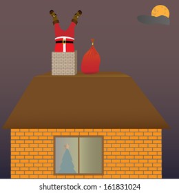 Santa Claus stuck in the chimney