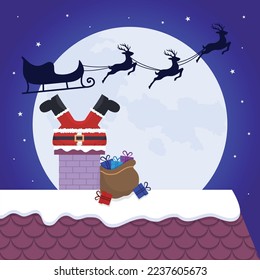 Santa Claus stuck in the chimney.