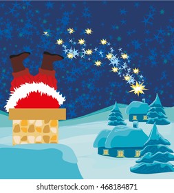 Santa Claus stuck in the chimney
