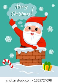 Santa Claus stuck in the chimney. Banner for Christmas and New Year holidays