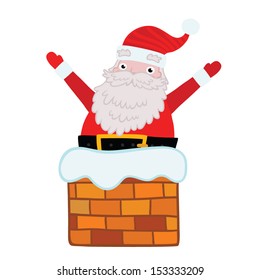 Santa Claus stuck in the Chimney. Christmas background