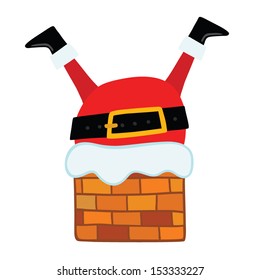 Santa Claus stuck in the Chimney. Christmas background