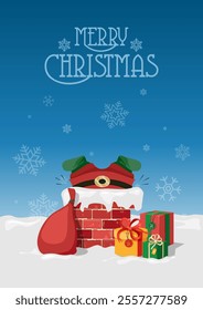 Santa Claus stuck in chimney Christmas card