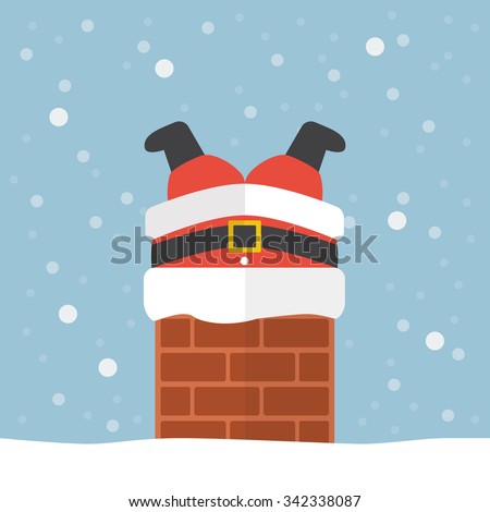 Santa Claus stuck in the chimney. Christmas eve