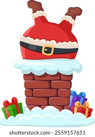 Santa Claus stuck in a chimney close-up on a white background. Christmas character