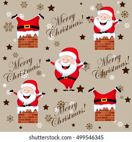 Santa claus stuck in a chimney and coming out from a chimney design seamless pattern