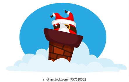 Santa Claus stuck in the Chimney, Father Christmas, Winter Holiday Festive, Cartoon Character Hand Drawn Vector Illustration EPS 10