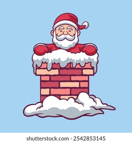 Santa Claus Stuck In The Chimney hand drawn illustration