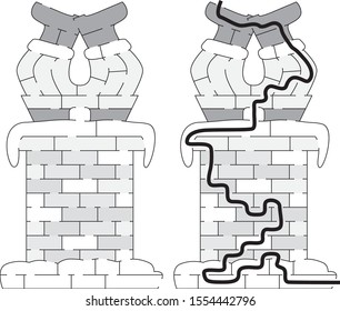 Santa Claus stuck in chimney maze for kids and solution in black   white