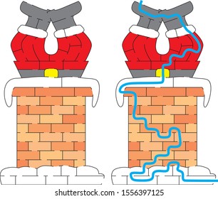 Santa Claus stuck in chimney maze for kids and solution