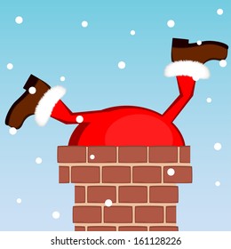 Santa Claus Stuck In The Chimney On The Roof 