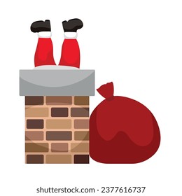 Santa Claus stuck in chimney on white background