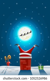 Santa claus stuck in the Chimney - Reindeers run away - Sled and gifts falls down