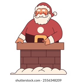 Santa Claus stuck in the chimney vector Christmas cartoon character isolated on a white background.