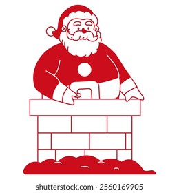 Santa Claus stuck in the chimney vector red icon isolated on a white background.