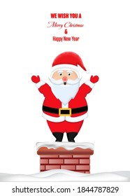 Santa Claus stuck in chimney winter snowy isolated on white background as Merry Christmas and Happy New Year concept.