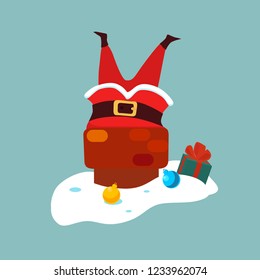 Santa Claus stuck in a pipe, vector