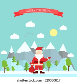 Santa Claus in the style of flat, Marry Christmas background