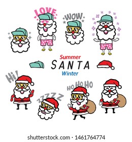 Santa Claus in summer and winter Vector, Illustration ,cartoon