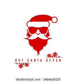 Santa Claus in Sunglasses. Hot Santa Offer Background, Template. Christmas Greeting Card. Vector Illustration.