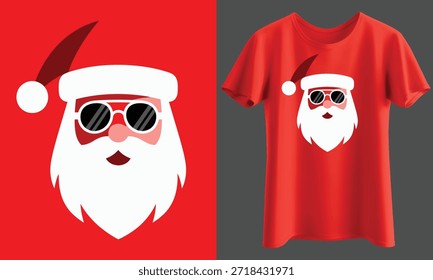 Weihnachtsmann Sonnenbrille, Vektordesign, moderne Weihnachtsgesichtsgrafik für Hemd und Printprodukte, Winterurlaub Kunstwerk, voll anpassbares Design