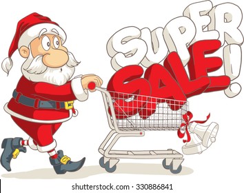 Santa Claus Super Sale Vector Cartoon - Vector of Santa shopping for Christmas on super sale season 
