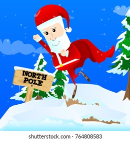 Santa Claus as a superhero, wearing a cape. Vector cartoon character illustration.