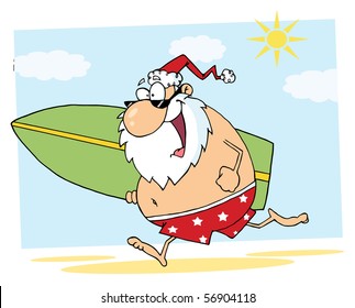 Santa Claus Surfer Mascot Cartoon Character