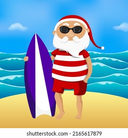 Santa Claus surfer. Vector illustration.