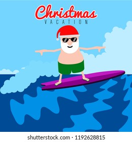 Santa Claus surfing. Christmas summer vacation. Vector illustration design