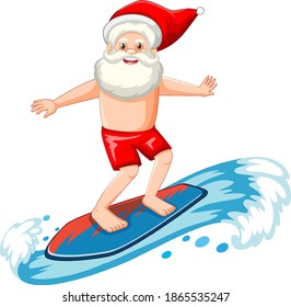 Santa Claus surfing in summer theme on white background illustration